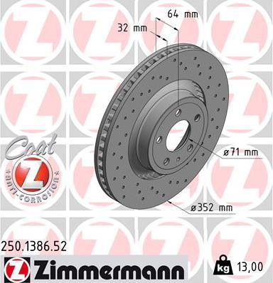 Zimmermann 250.1386.52 - Гальмівний диск autozip.com.ua