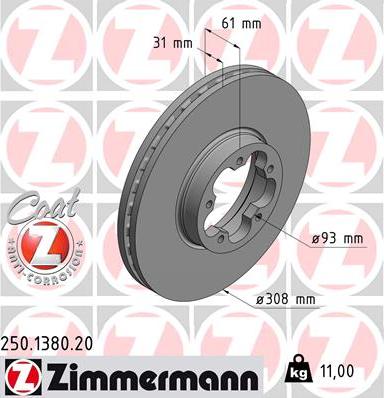 Zimmermann 250.1380.20 - Гальмівний диск autozip.com.ua