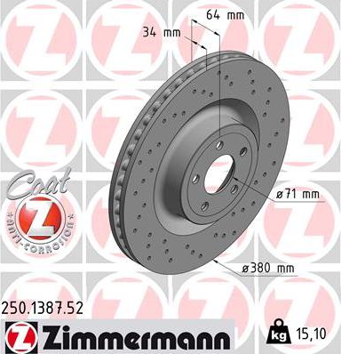 Zimmermann 250.1387.52 - Гальмівний диск autozip.com.ua