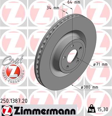 Zimmermann 250.1387.20 - Гальмівний диск autozip.com.ua