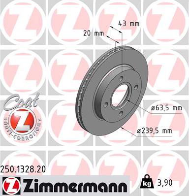 Zimmermann 250.1328.20 - Гальмівний диск autozip.com.ua