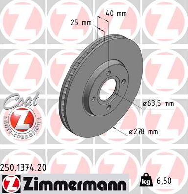 Zimmermann 250.1374.20 - Гальмівний диск autozip.com.ua