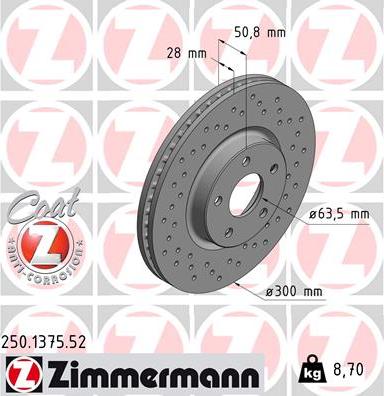 Zimmermann 250.1375.52 - Гальмівний диск autozip.com.ua