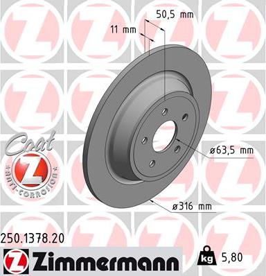 Zimmermann 250.1378.20 - Гальмівний диск autozip.com.ua