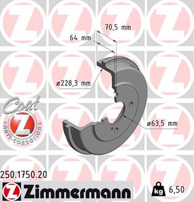 Zimmermann 250.1750.20 - Гальмівний барабан autozip.com.ua