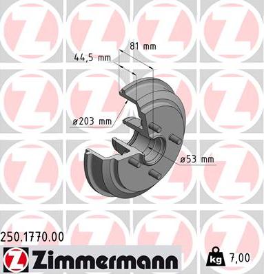 Zimmermann 250.1770.00 - Гальмівний барабан autozip.com.ua