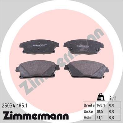 Zimmermann 25034.185.1 - Гальмівні колодки, дискові гальма autozip.com.ua