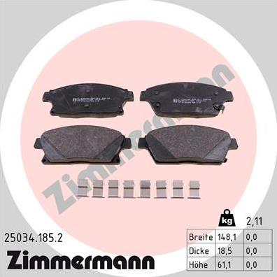 Zimmermann 25034.185.2 - Гальмівні колодки, дискові гальма autozip.com.ua