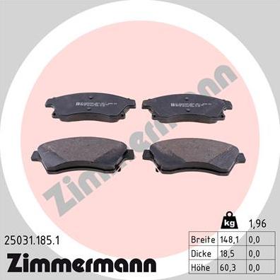 Zimmermann 25031.185.1 - Гальмівні колодки, дискові гальма autozip.com.ua