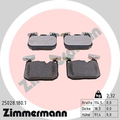 Zimmermann 25028.180.1 - Гальмівні колодки, дискові гальма autozip.com.ua