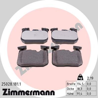 Zimmermann 25028.181.1 - Гальмівні колодки, дискові гальма autozip.com.ua
