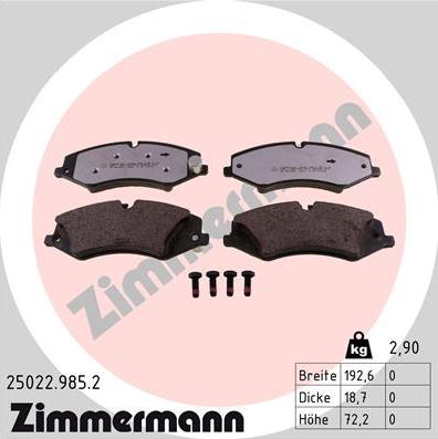 Zimmermann 25022.985.2 - Гальмівні колодки, дискові гальма autozip.com.ua