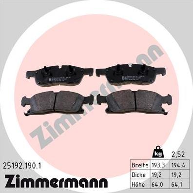 Zimmermann 25192.190.1 - Гальмівні колодки, дискові гальма autozip.com.ua