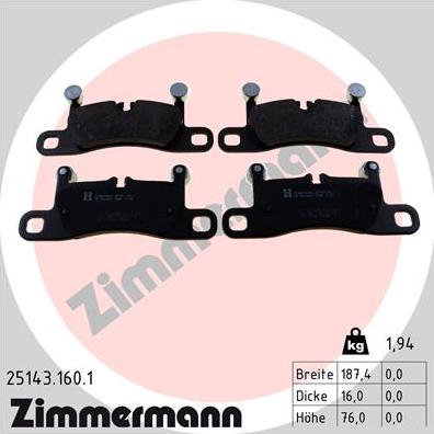 Zimmermann 25143.160.1 - Гальмівні колодки, дискові гальма autozip.com.ua