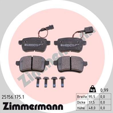 Zimmermann 25156.175.1 - Гальмівні колодки, дискові гальма autozip.com.ua