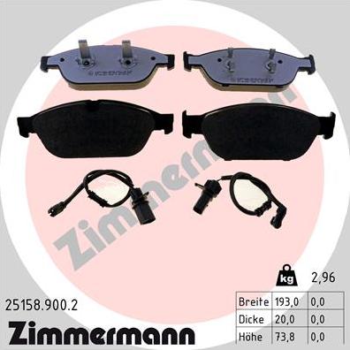 Zimmermann 25158.900.2 - Гальмівні колодки, дискові гальма autozip.com.ua