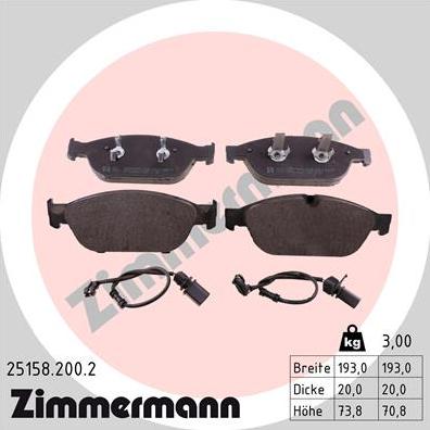 Zimmermann 25158.200.2 - Гальмівні колодки, дискові гальма autozip.com.ua