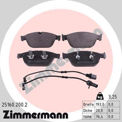 Zimmermann 25160.200.2 - Гальмівні колодки, дискові гальма autozip.com.ua