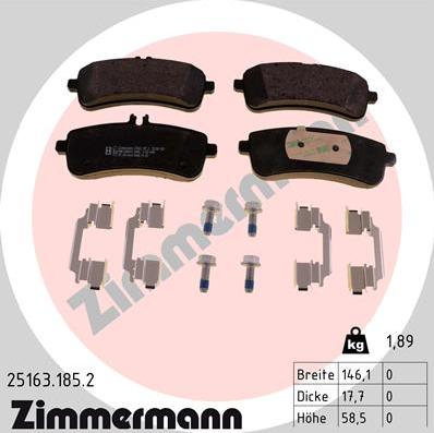 Zimmermann 25163.185.2 - Гальмівні колодки, дискові гальма autozip.com.ua