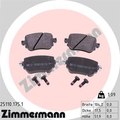 Zimmermann 25110.175.1 - Гальмівні колодки, дискові гальма autozip.com.ua