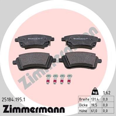 Zimmermann 25184.195.1 - Гальмівні колодки, дискові гальма autozip.com.ua