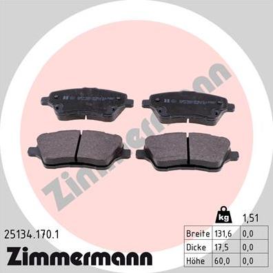 Zimmermann 25134.170.1 - Гальмівні колодки, дискові гальма autozip.com.ua