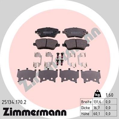 Zimmermann 25134.170.2 - Гальмівні колодки, дискові гальма autozip.com.ua