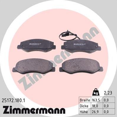Zimmermann 25172.180.1 - Гальмівні колодки, дискові гальма autozip.com.ua