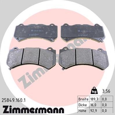 Zimmermann 25849.160.1 - Гальмівні колодки, дискові гальма autozip.com.ua