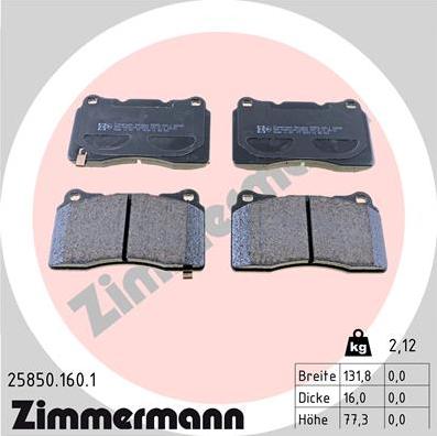 Zimmermann 25850.160.1 - Гальмівні колодки, дискові гальма autozip.com.ua