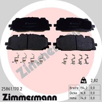 Zimmermann 25861.170.2 - Гальмівні колодки, дискові гальма autozip.com.ua