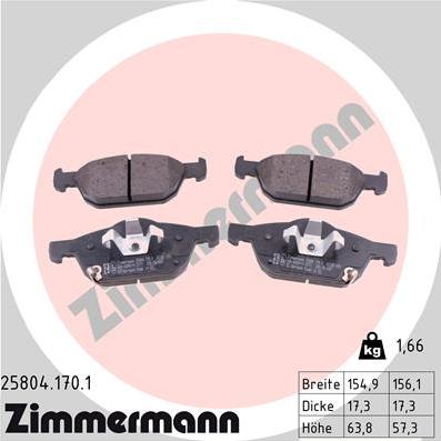 Zimmermann 25804.170.1 - Гальмівні колодки, дискові гальма autozip.com.ua