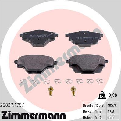 Zimmermann 25827.175.1 - Гальмівні колодки, дискові гальма autozip.com.ua