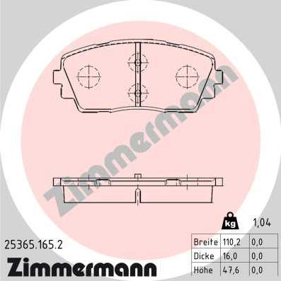 Zimmermann 25365.165.2 - Гальмівні колодки, дискові гальма autozip.com.ua
