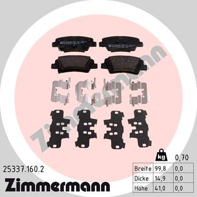 Zimmermann 25337.160.2 - Гальмівні колодки, дискові гальма autozip.com.ua