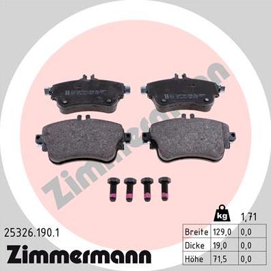 Zimmermann 25326.190.1 - Гальмівні колодки, дискові гальма autozip.com.ua