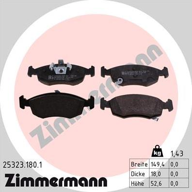 Zimmermann 25323.180.1 - Гальмівні колодки, дискові гальма autozip.com.ua