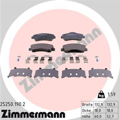 Zimmermann 25250.190.2 - Гальмівні колодки, дискові гальма autozip.com.ua