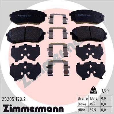 Zimmermann 25205.170.2 - Гальмівні колодки, дискові гальма autozip.com.ua
