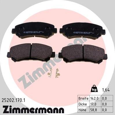 Zimmermann 25202.170.1 - Гальмівні колодки, дискові гальма autozip.com.ua