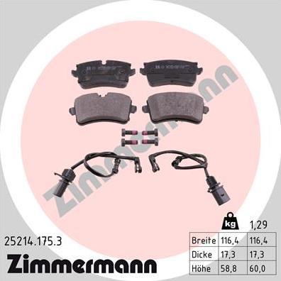 Zimmermann 25214.175.3 - Гальмівні колодки, дискові гальма autozip.com.ua