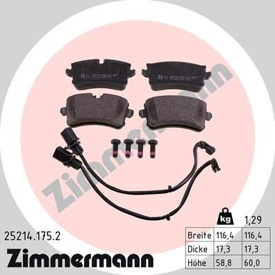 Zimmermann 25214.175.2 - Гальмівні колодки, дискові гальма autozip.com.ua