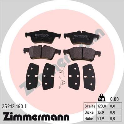 Zimmermann 25212.160.1 - Гальмівні колодки, дискові гальма autozip.com.ua