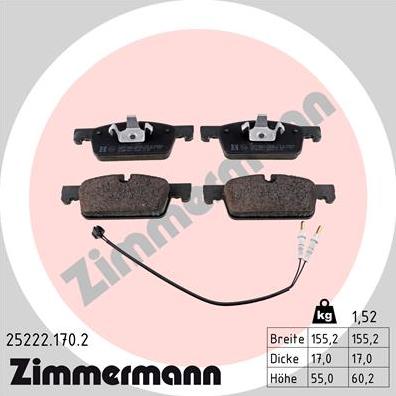 Zimmermann 25222.170.2 - Гальмівні колодки, дискові гальма autozip.com.ua