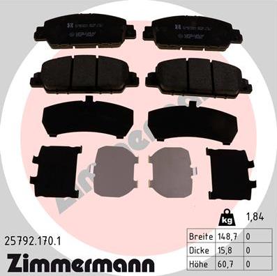 Zimmermann 25792.170.1 - Гальмівні колодки, дискові гальма autozip.com.ua