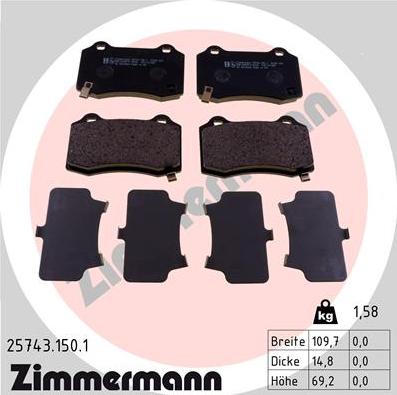 Zimmermann 25743.150.1 - Гальмівні колодки, дискові гальма autozip.com.ua