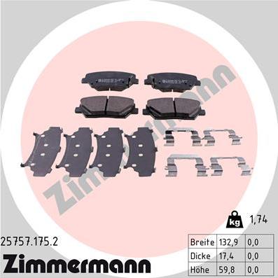 Zimmermann 25757.175.2 - Гальмівні колодки, дискові гальма autozip.com.ua