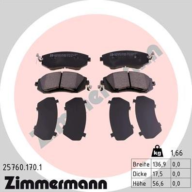 Zimmermann 25760.170.1 - Гальмівні колодки, дискові гальма autozip.com.ua