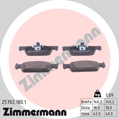 Zimmermann 25702.180.1 - Гальмівні колодки, дискові гальма autozip.com.ua