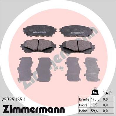 Zimmermann 25725.155.1 - Гальмівні колодки, дискові гальма autozip.com.ua